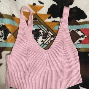 Pink Ribbed Knit Crop Top